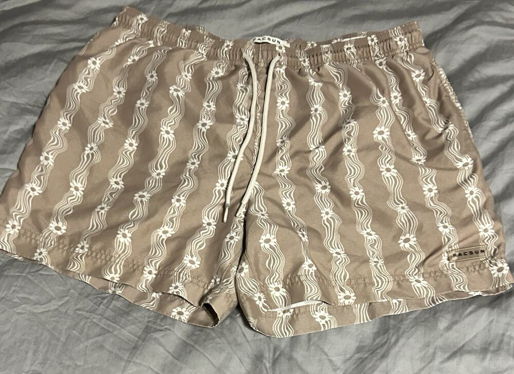PacSun Flower Stripe 4.5" inseam Swim Trunks, Size Large